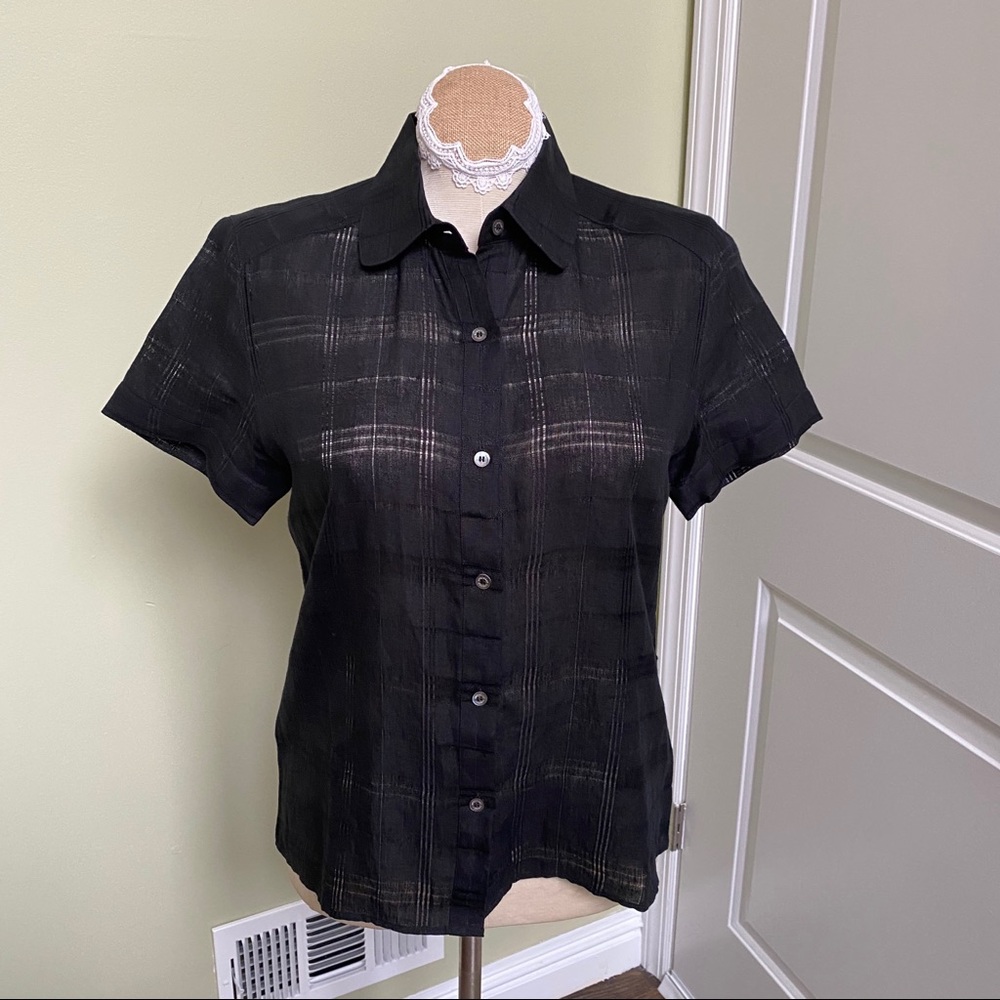 Burberry short sleeve button down linen sh…